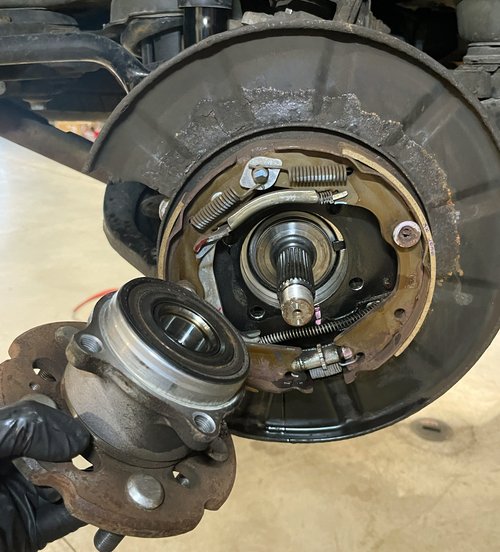 wheel hub and bearing assembly removed for replacement at Tizzano Automotive in Plain City, OH